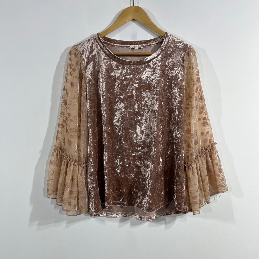 Mystree Y2K Fairy Grunge Crushed Velvet Sheer Bell Sleeve Top Womens Medium Boho